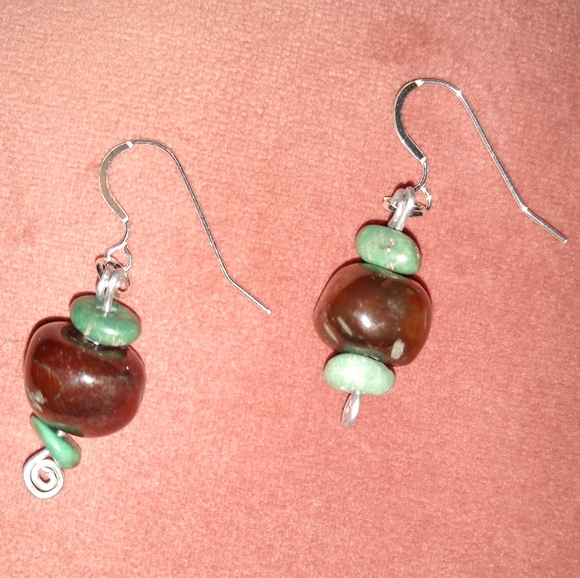 Carnelian Blue Turquoise Stone 925 Solid Sterling Silver Wires Gemstone Earrings - Picture 3 of 3